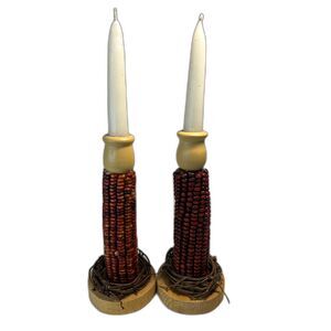Vintage Indian Corn Candlesticks Handcrafted
